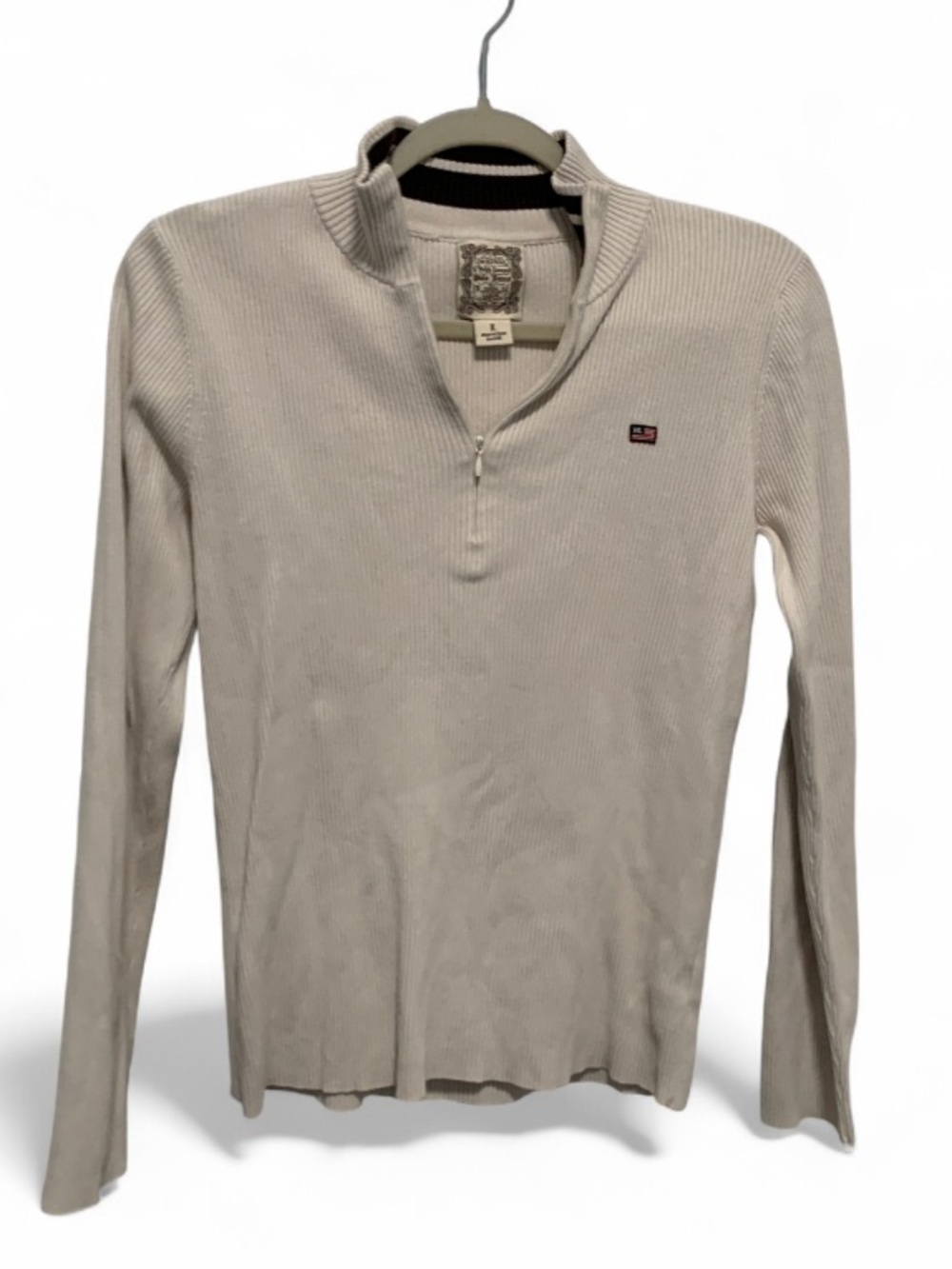 Y2K Polo Jeans Ralph Lauren Cream Ribbed Zip Neck Sweater